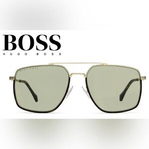 Boss Gold Frame Aviator Sunglasses with Green Lenses – BOSS 1091/S C58 CGS